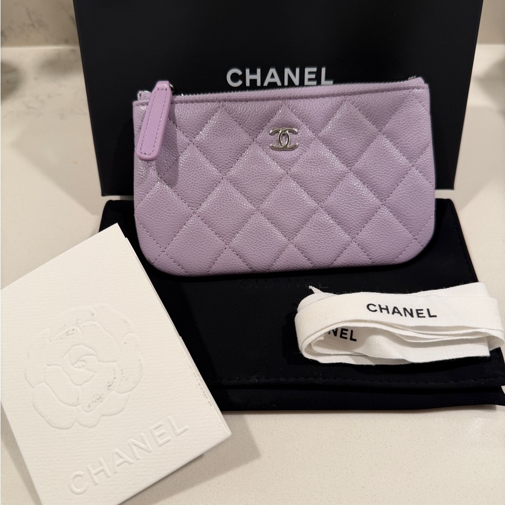 Ultra RARE! New CHANEL 24P Caviar Leather Lavender Mini O-Case Silver Hardware